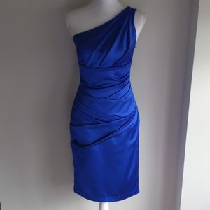Davids Bridal Blue One Shoulder Bridesmaid Dress 2